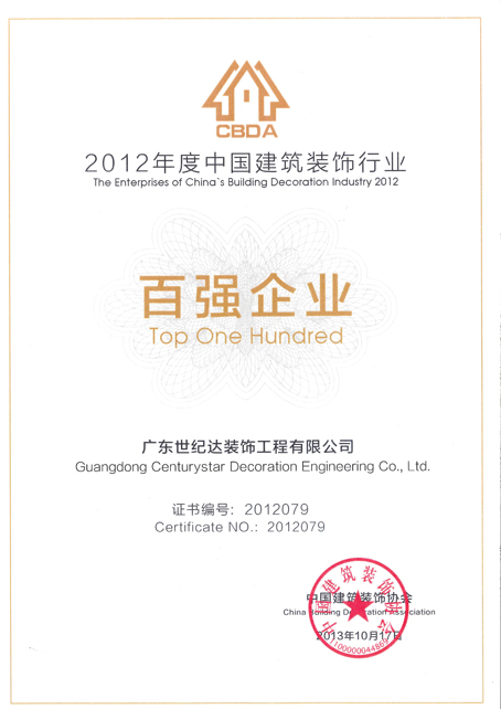 2012年度中国建筑装饰行业百强企业