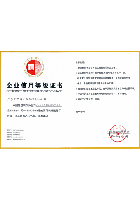 2008-2010年建筑装饰协会信用AAA